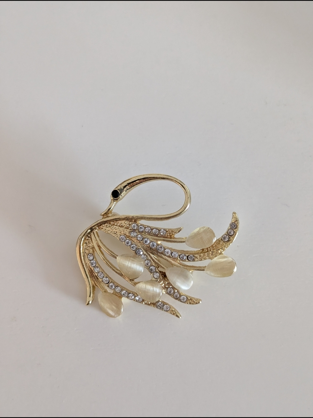 Swan Brooch with Pearlized Teardrop and Sparkling Crystal Accents